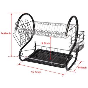 Scolapiatti Multifunzionale Nero RT a Forma di S, Doppio Strato per Ciotole, Piatti, Bacchette e Cucchiai - Product Image 6
