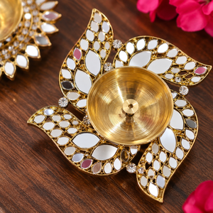 Brass <b>Mirror</b> Work Tealight Holder for Diwali Home Decor Festive Decoration <b>Table</b> Centerpiece Gift for Festivals and Celebrations - Product Image 2