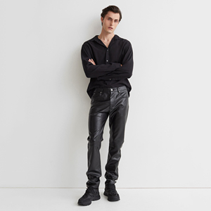SHIFT SPORTS Custom Made Lightweight <b>Leather</b> Pants for <b>Men</b> Mid Waist Capris Pattern Winter Streetwear Elastic Waist Fleece Lined - Product Image 3