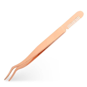 Rose Gold Stainless Steel Eyelash Comb Tweezer Curved Tip False Lash Applicator Tweezer with Comb 2 in 1 Lash <b>Tools</b> High Quality - Product Image 2