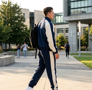 Men's <b>Navy</b> Cream Tracksuit <b>Set</b> Full Zip Athletic Jacket Jogger Pants Sportswear Training <b>Gym</b> Running Custom Logo - Product Image 4