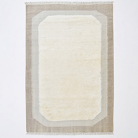 Tapis en laine DECORDEC, style moderne, tufté à la main, couleur ivoire, avec bordure géométrique beige, poils moyens, antidérapant, écologique