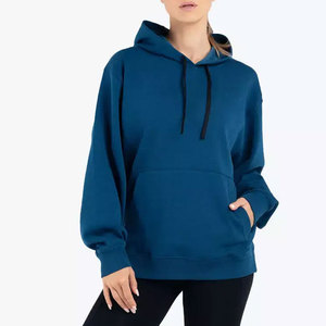 Sweat-shirt à capuche surdimensionné pour femme, couleur unie, 100% coton molletonné, manches longues, respirant, pour l'automne - Product Image 1