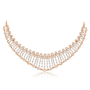 Collier de luxe en or rose avec diamants de laboratoire taille ronde pour femme, bijoux de mariage - Product Image 1
