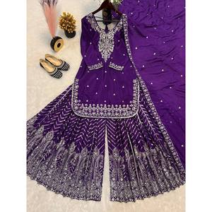 Women's Heavy Embroidery Work Party Wear <b>Top</b> Bottom and Dupatta Set - Product Image 5