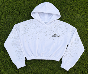 SALSTAR Women's White Cropped Hoodie With <b>Glitter</b> Dot Print Y2K Style Full Sleeve Pullover Sweatshirt Spring Casual Wear - Product Image 6