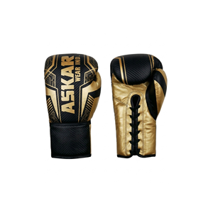 Gants de boxe Askar Wear Ind pour entraînement adulte, fermeture Velcro, noir avec impression dorée, matière PU respirante - Product Image 4