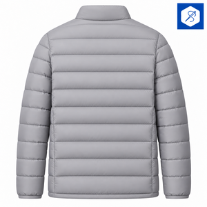 Veste matelassée grise pour homme, col montant, coupe-vent, décontractée, hiver, coupe régulière, couleur unie, style pull, 100% polyester. - Product Image 2