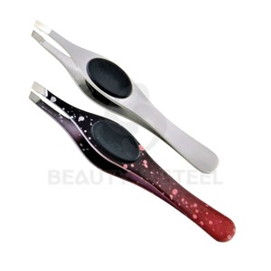 Pince à épiler professionnelle incurvée à pointe inclinée en acier inoxydable, poignée ergonomique en caoutchouc pour une épilation précise du visage - Product Image 4