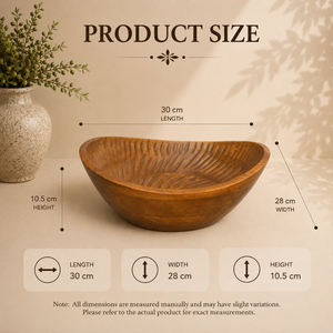 Bol de service ovale élégant en bois massif, sculpté, pour fruits, salades, collations et fruits secs, vaisselle décorative naturelle pour la maison - Product Image 2