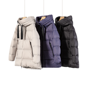 Long <b>Quilted</b> Puffer <b>Jacket</b> Hooded Full Sleeve Winter Coat Purple Polyester Wadding Zipper Closure - Product Image 6