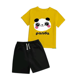 Ensemble t-shirt en coton imprimé panda mignon et short à cordon de serrage pour enfants, vêtements décontractés - Product Image 4