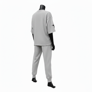 ชุดเสื้อยืดและกางเกงผ้าคอตตอนโพลีเอสเตอร์ลายวาฟเฟิล พรีเมียม 280 GSM สีเทา ดำ ขาว ปักโลโก้ สำหรับผู้หญิง - Product Image 5