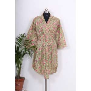 Robe de chambre en coton fleuri pour femme, grande taille, style kimono, avec dentelle, taille unique, à manches, pour mariée, usage quotidien, cadeau idéal pour elle - Product Image 3