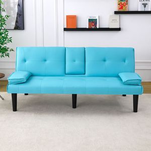 Divano Letto Multifunzionale in PVC Blu da 67 Pollici con Portabicchieri Pieghevole, Estremamente Pratico da Trasformare in Letto - Product Image 6