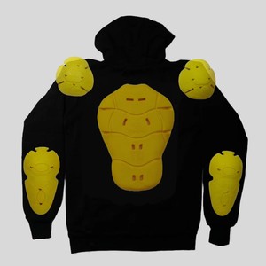 เสื้อฮู้ดมอเตอร์ไซค์สีดำสำหรับผู้ชาย พิมพ์ลายหัวกะโหลกสีเหลือง พร้อมแผ่นรองไหล่ แขนยาว ระบายอากาศได้ดี ใส่ได้ทุกฤดู - Product Image 3