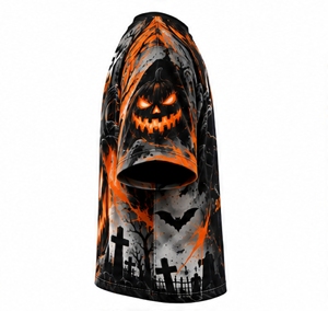 Camiseta de manga corta con estampado de calabaza y murciélago de Halloween para hombre, cuello redondo, estilo casual con diseño estampado - Product Image 3