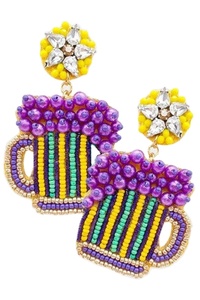 Mardi Gras cangrejo mascarada joyería Pendientes de cuentas hechos a mano Pendientes de racimo con cuentas de semillas Mardi Gras - Product Image 2