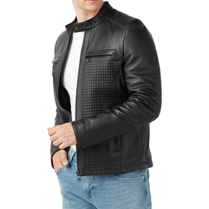 Veste en cuir véritable pour homme, style motard, col montant, logo frontal, respirante, meilleurs prix, vestes pour homme - Product Image 4