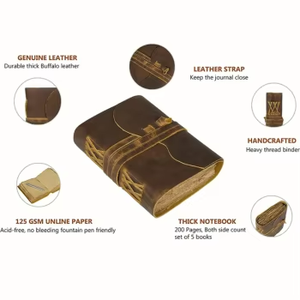 Carnet de notes/journal en cuir vintage marron antique fait main avec bords festonnés lisses pour l'écriture – Idéal pour la promotion - Product Image 5