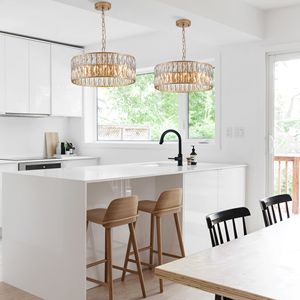 L5025 450 G/W1340P189450 Lampadario Moderno a Tamburo in Cristallo Dorato da 18 Pollici, 6 Luci, con Struttura in Metallo, Marca Livi - Product Image 4