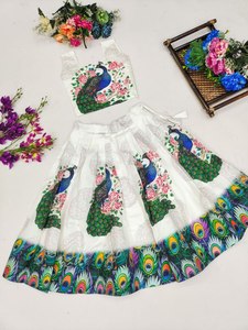 Peacock Printed Pure Fur Fabric Fancy Dori Pattern <b>Stitch</b> Blouse Lehenga Choli Multi Color Navratri Festive Party Wear Kids - Product Image 5