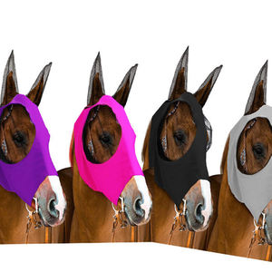 Voile anti-mouches pour cheval en polyester noir de luxe, personnalisable, pour l'extérieur, avec protège-oreilles - Product Image 1