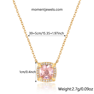 Gold Plated Pink Morganite Diamond Jewelry <b>Set</b> <b>Square</b> Cluster Pendant Ring Earrings for Wedding Gift - Product Image 4
