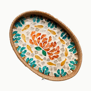 Bandeja de Servir Ovalada de Madera con Tejido de Ratán y Nácar, Elegante, Personalizada OEM ODM, Apta para Alimentos, Hecha a Mano, Decoración para el Hogar, Ideal para Regalos - Product Image 2