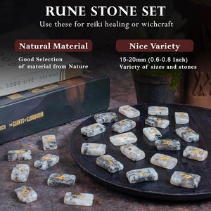 Juego de Piedras Rúnicas de Piedra Lunar Arcoíris Natural, 25 Piezas, Piedras Rúnicas Grabadas para Adivinación, Colección, Venta al por Mayor - Product Image 5