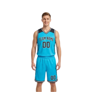 Ensemble de shorts de basket-ball personnalisés pour hommes, col en V, sans manches, uniforme d'équipe, nom personnalisé, numéro, garniture contrastée, 100% Polyester - Product Image 1