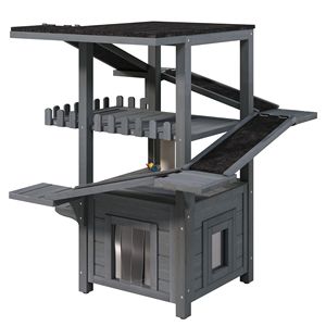 Casetta per Gatti da Esterno a 4 Livelli, Resistente alle Intemperie, con Tetto Impermeabile e 2 Porte, Rifugio per Gatti Randagi, Taglia M - Product Image 5