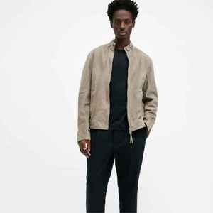 Blouson en daim premium pour homme, coupe ajustée, col montant, style motard décontracté, léger, zippé, manteau bomber, vêtement d'extérieur masculin 2026 - Product Image 1