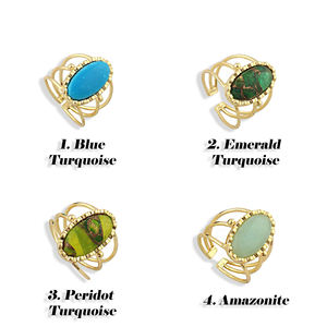 Bague ajustable en turquoise, forme ovale, plaquée or 18 carats, texture design, trois couches, bijoux fantaisie en gros. - Product Image 6