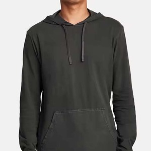 Sweat à capuche gris foncé délavé vintage léger pour homme, coupe ajustée, décontracté, avec lavage minéral personnalisé, vente en gros - Product Image 1