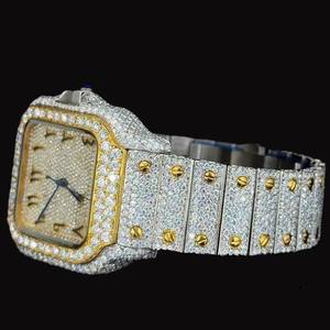Reloj de Cuarzo de Colección de Marca para Hombre, de Alta Calidad, con Esfera Cuadrada de Diamante Moissanite de Dos Tonos y Números Romanos - Product Image 2