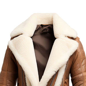 Veste de moto en cuir d'agneau marron pour homme, col rabattu, fermeture éclair, style motard, vêtements d'hiver, grande taille - Product Image 3