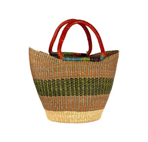 Bolso Tote Chic de Paja con Diseño de Cola de Golondrina, Rayas Multicolor, Asa de Cuero Marrón, Estilo Bolso de Playa de Seagrass Natural, Precioso y Clásico - Product Image 1