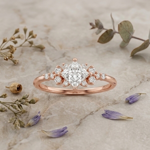 Princess Cut Moissanite Engagement <b>Ring</b> Rose Gold Floral Wedding <b>Ring</b> for Women Vintage Bridal Jewelry - Product Image 2
