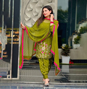 Traje tradicional indio de diseño elegante para mujer, color negro, Kurta/Kurti de diseñador para Ramzan, pantalón estilo Dhoti de georgette para fiesta, vestido abaya. - Product Image 1