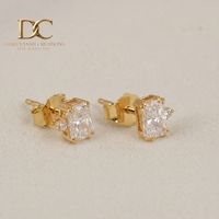 Pendientes de oro amarillo macizo de 14 quilates con diamante cultivado en laboratorio certificado por IGI, corte octogonal, para mujer, regalo para ocasiones especiales.