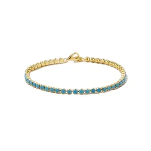 Pulsera de tenis de piedra turquesa 5mm cabujón turquesa delicado nupcial 925 plata esterlina regalo fino - Product Image 1