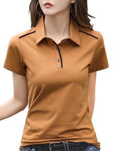 Polo de Manga Corta para Mujer, Color Sólido, Casual, Transpirable, Tejido, 100% Poliéster, Naranja, Polo Premium, ODM OEM - Product Image 5