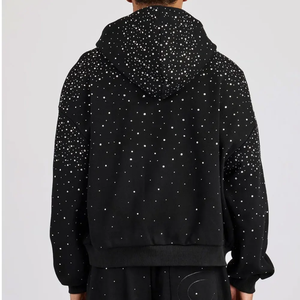Nueva sudadera con capucha con estampado de puntos brillantes, negra, extragrande, de felpa francesa, informal, con bolsillo, para hombre. - Product Image 3
