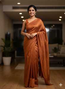 Tissu de sari en soie Tussah pure marron pour mariages et occasions festives – Tissu traditionnel indien pour robe féminine - Product Image 3