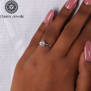 Bague de fiançailles et d'éternité classique Charm_Jewells pour femme, plaquée or rose 18 carats, en or massif, avec moissanite taille coussin et sertissage à griffes - Product Image 6
