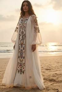 Robe de soirée modeste de style arabe |   Robe de soirée élégante faite à la main avec des perles |   Robe de Plage de Créateur pour Invitée de Mariage en Gros - Product Image 4