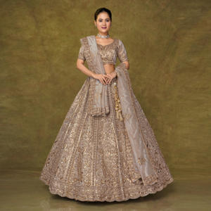 Twill Net Lehenga Choli with Intricate Embroidery, <b>Flared</b> <b>Skirt</b>, Designer Blouse and Coordinated Dupatta - Product Image 5