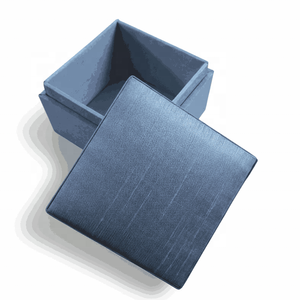 Luxury Dusty Blue Silk-Look Fabric <b>Gift</b> <b>Box</b>, Plain Square Lift-Off <b>Lid</b> Wedding Favor <b>Box</b> - Product Image 1