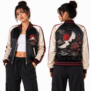 Chaqueta Corta de Satén para Mujer con Diseño de Jardín y Cuello Acanalado, Marca Privada, Venta al Por Mayor, Fabricante de Ropa con Logotipo Personalizado OEM - Product Image 4
